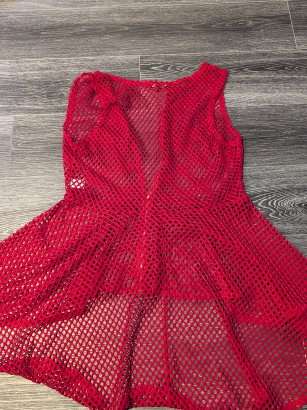 Red Mesh Peplum Zip-Front Tunic